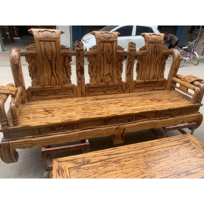 Bộ bàn ghế giả cổ tần thủy hoàng gỗ mun da báo