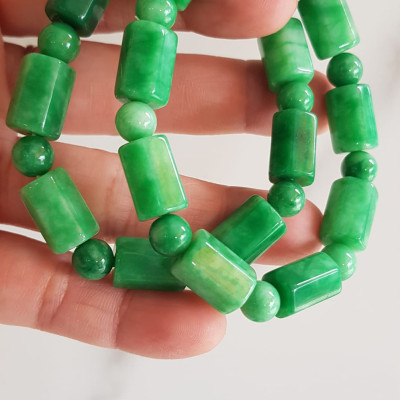 Vòng đeo tay nữ đá cẩm thạch xanh mix kiểu hạt ống vuông dài tròn size 10mm Nữ mệnh mộc hỏa thủy đeo xinh may mắn ạ