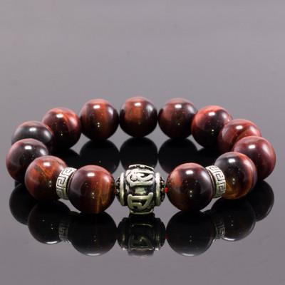 Vòng tay đá thạch anh mắt hổ phối charm lục tự bạc (14mm) Ngọc Quý Gemstones