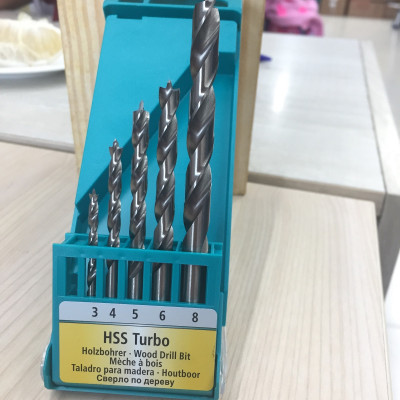 Hộp 5 mũi khoan gỗ Heller HSS- Turbo 3/4/5/6/8mm chuôi tròn 288170