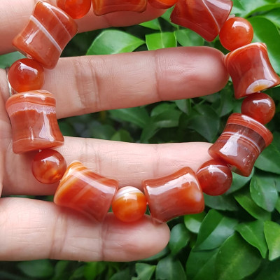 Vòng tay đá mã não đỏ kiểu Vòng hạt thống 14mm hạt tròn nhỏ Nam Nữ mệnh hoả mệnh thổ đeo ạ