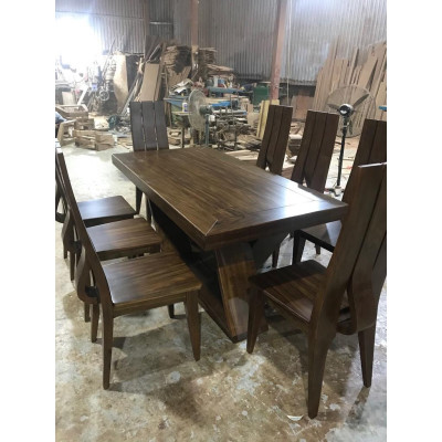 Bộ Bàn Ghế Ăn Bàn Chân Chéo Gỗ Tự Nhiên Cao Cấp (Gỗ Óc Chó, Gỗ Gõ Đỏ, Gỗ Mun)