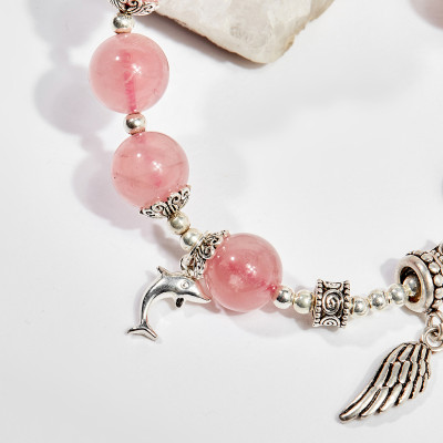 Vòng tay phong thủy đá thạch anh hồng charm cánh 10mm mệnh hỏa , thổ - Ngọc Quý Gemstones