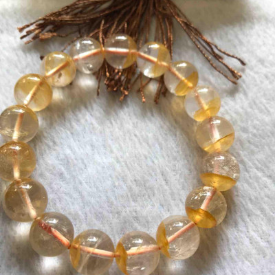 Vòng Thạch Anh Ưu Linh Vàng 12mm Nam Nữ mệnh Kim Thủy Thổ