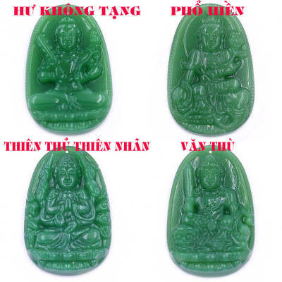 Mặt dây chuyền Phật A di đà đá xanh 2.2 x 3.6cm ( size trung ) kèm vòng cổ dây da xanh lá + móc inox, Phật bản mệnh