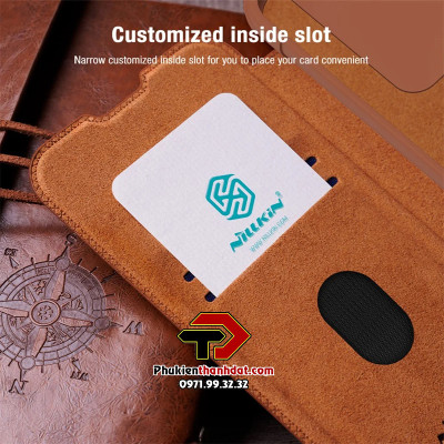 Bao da SamSung Galaxy S23 FE chính hãng Nillkin QIN có ngăn cài thẻ ATM và phần trượt bảo vệ camera sau chắc chắn - Hàng chính hãng