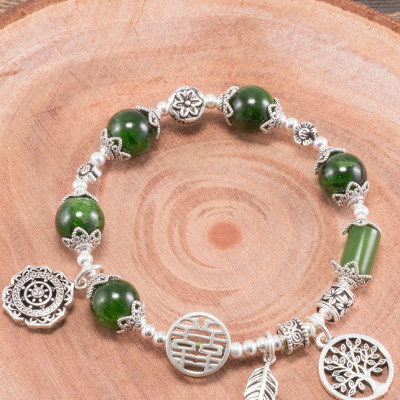 Vòng tay đá diopside phối charm bạc (10mm) Ngọc Quý Gemstones