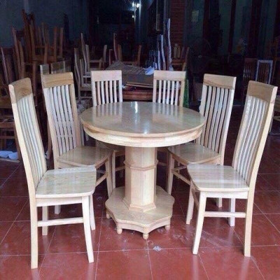 Bộ Bàn Ăn Tròn Xoay Gỗ Sồi Nga