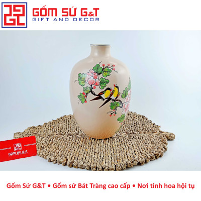 Lọ hoa dáng đèn lồng miệng nhỏ vẽ chim hoa phù dung Gốm Sứ G&T