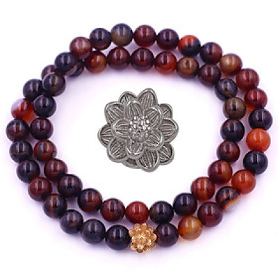 [Mệnh Kim, Thổ] Vòng Chuỗi Niệm Phật Đá Thạch Anh Nâu 12 Ly 54 Hạt Charm Hoa Sen Inox, Vòng Chuỗi Phật Giáo, Chuỗi Niệm Phật Hạt To - Phong Thủy 868