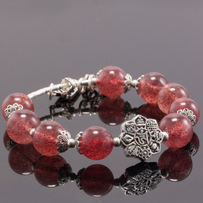 Vòng tay thạch anh dâu phối bát bảo cát tường (11mm) Ngọc Quý Gemstones