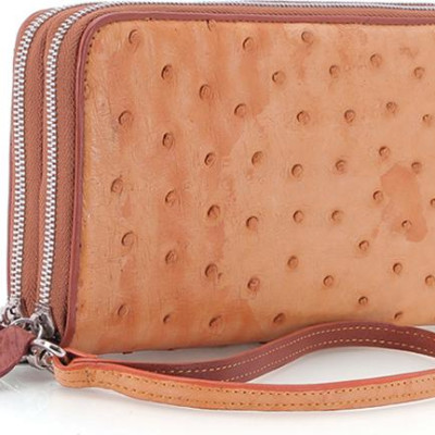 Ví Da Đà Điểu Nhiều Ngăn Huy Hoàng HT3415 (11 x 22 cm) - Vàng Bò