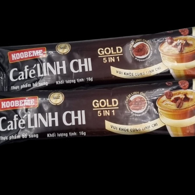 Cà phê hoà tan Café Linh Chi 5in1 Koobeme Gold vị đậm đà thêm Linh Chi tăng sức đề kháng Hộp 18gói