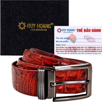 Thắt Lưng Nam Da Cá Sấu Gai Lưng Đầu Kim Bản Lớn Huy Hoàng HT4711 - Nâu Đỏ