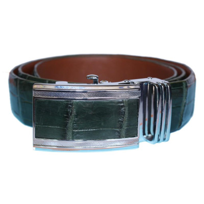 HP4827 - Dây nịt nam da cá sấu Huy Hoàng nguyên con bụng 4P màu xanh rêu