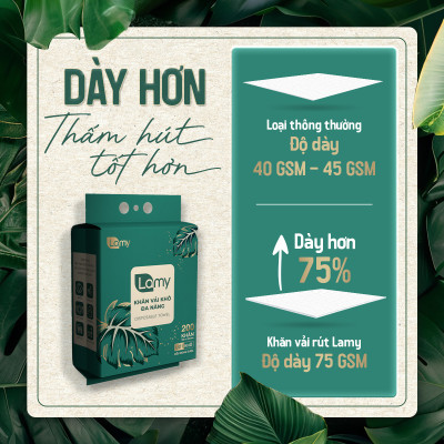 Khăn vải khô đa năng LAMY dạng túi rút 200 tờ không mùi không cồn không paraben