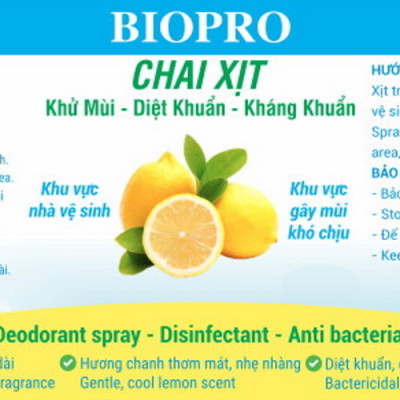 Chai xịt 150ml Biopro khử mùi diệt khuẩn kháng khuẩn Khu vực gây mùi khó chịu Khu vực nhà vệ sinh Hương chanh thơm mát