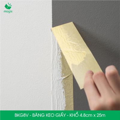 BKG8V - Block 6 cuộn băng keo giấy khổ 4.8cm x 25m - Băng dính giấy viết được, chặn màu sơn