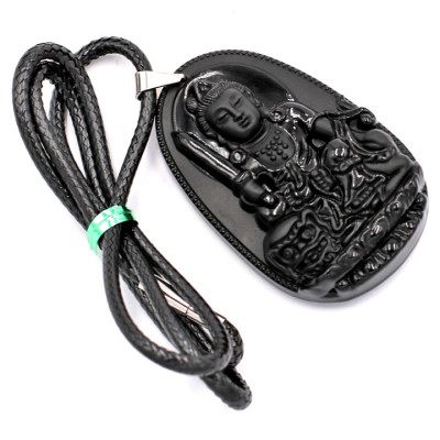 Dây Chuyền Mặt Văn Thù Bồ Tát - Thạch Anh Đen 6cm DETES3 - Kèm Hộp Nhung - Tuổi Mão