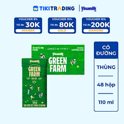 Thùng 48 hộp Sữa Tươi Tiệt Trùng Vinamilk Green Farm có đường 110ml