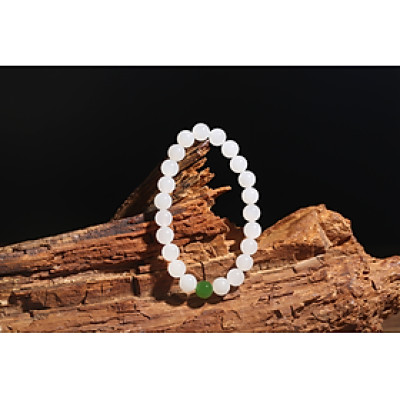 Vòng tay phong thủy, vòng tay may mắn đá mã não trắng mix 1 hạt đá thạch anh xanh