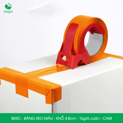 BK5C - 3 cuộn băng keo màu khổ 4.8cm loại 1kg/6 cuộn - Cam - Băng keo, băng dính đóng hàng