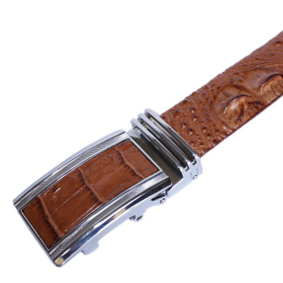 HP4756 - Dây nịt nam da cá sấu Huy Hoàng nguyên con 4P màu nâu đỏ