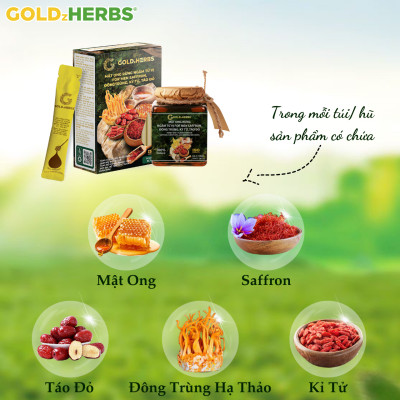 Mật ong rừng ngâm tứ vị For Men GoldzHerbs, 100% mật ong nguyên chất – Hũ 300g/ Hộp 15 gói