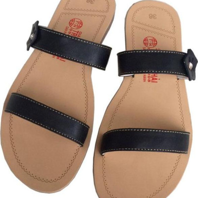 Dép nữ quai ngang Trường Hải  2 quai da bò  mềm mại không nổ da  đế đúc không trơn QNN0157