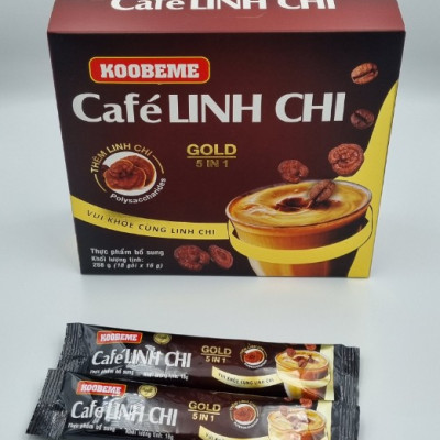 Cà phê hoà tan Café Linh Chi 5in1 Koobeme Gold vị đậm đà thêm Linh Chi tăng sức đề kháng Hộp 18gói