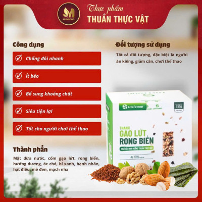 Thanh Gạo Lứt Rong Biển Lovifood 250g (10 gói x 25g) - Cung Cấp Vitamin và Khoáng Chất, Giúp Cân Đối Dinh Dưỡng, Tốt Cho Sức Khỏe, Bổ Sung Chất Đạm và Chất Xơ, Tốt Cho Tim Mạch, Huyết Áp - Người Ăn Kiêng, Ăn chay, Người Tập Gym, Yoga, Giảm Cân, Tiểu Đường