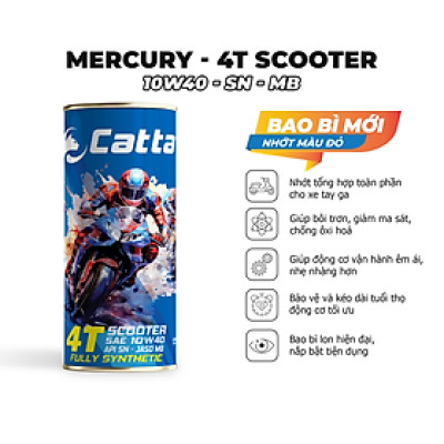 Nhớt xe tay ga CATTA 10W40, SN, Fully Synthetic 800mL - Tặng Nhớt hộp số CATTA Scooter Gear Oil 80W140, API GL5