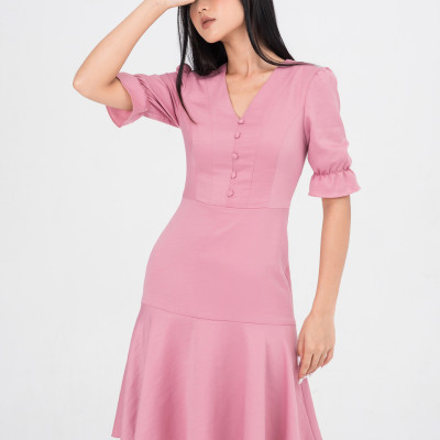 De Leah - Đầm Xoè Tay Lỡ Cúc Trai H