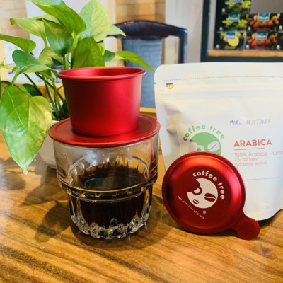 Combo Cafe bột Rang Xay Nguyên Chất Coffee Tree đặt biệt 100% Và Phin Cà Phê Màu Đỏ Cao Cấp thương hiệu Coffee Tree