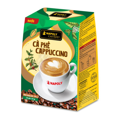 Cà Phê CAPPUCCINO Napoly Coffee Arabica/Robusta Hòa Tan Giữ Hương Vị Cà Phê, Đậm Đà, Thơm Béo Của Sữa - Túi 10 Gói