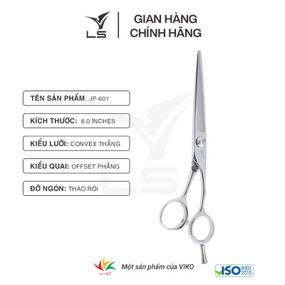 Kéo cắt tóc LS JP-601 lưỡi thẳng quai offset phẳng đỡ ngón tháo rời-tặng bao da và bộ vệ sinh kéo