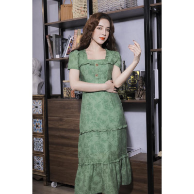 Váy Nữ Cao Cấp Màu Xanh Xếp Ly 23V028 Pi Style