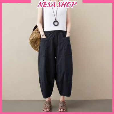 Quần nữ ống rộng lưng chun NeSa Shop, quần kiểu nữ form rộng bigsize chất liệu cao cấp mềm nhẹ mát QNH.65