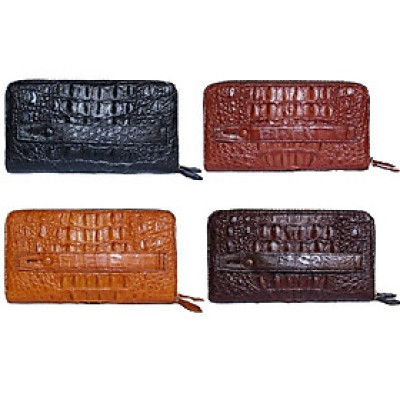 HC3738-39-40-41 - Bóp nữ da cá sấu Huy Hoàng nhiều ngăn gai cầm tay màu đen, nâu đỏ, vàng bò, nâu đất