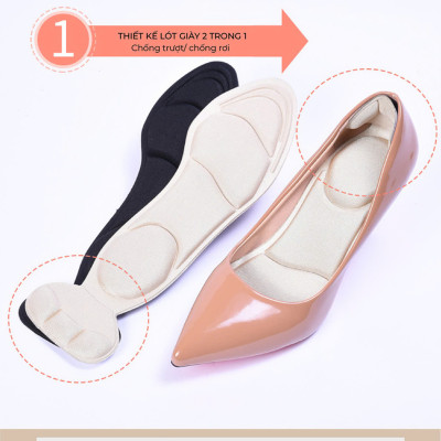 Miếng Lót Giảm Size Cho Giày Bị Rộng Cao Cấp MÀU ĐEN 2 Miếng Lót Giày Cao Gót Mũi Tròn Giúp Giảm Size Vải Thoáng Khí Và Êm Chân 2 Cặp
