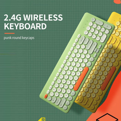 Bàn phím không dây BOW K221 2.4G 96 phím tròn thiết kế tiện dụng di động nhỏ cho IOS / Windows Xanh