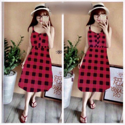 ĐẦM MAXI SỌC CARO 2 DÂY SIÊU HÓT