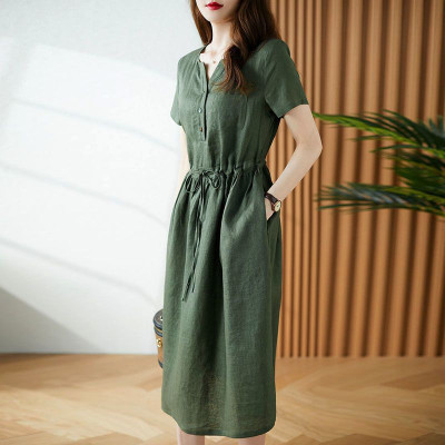 Đầm suông thiết kế mẫu mới xuân hè vải sợi Linen tự nhiên mịn mát da218