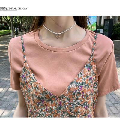 Váy Bầu Công Sở Đi Biển Áo Ngắn Tay Cotton Thun Kèm Yếm 2 Dây Voan Hoa Cho Mùa Hè Lên Dáng Cực Xinh