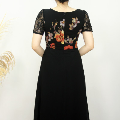 Đầm trung niên bigsize - Đầm xòe A voan hoa tay ren TIFALU900