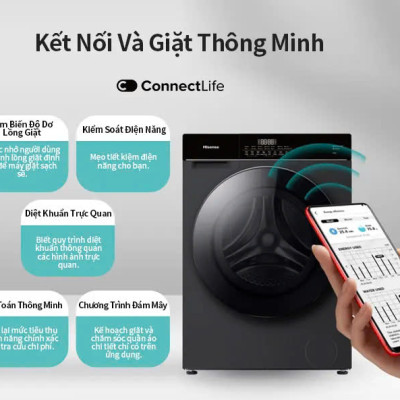 Máy giặt sấy Hisense Inverter Pro 10.5kg WD105M3 giặt thông minh AI, điều khiển từ xa, bảo hành 3 năm - HÀNG CHÍNH HÃNG