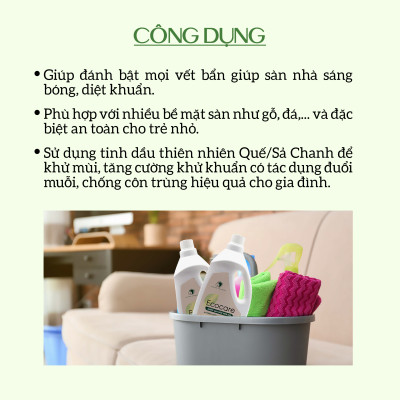 Nước lau sàn đuổi muỗi hữu cơ Bồ Hòn tinh dầu Sả Chanh 2000ml thương hiệu Ecocare