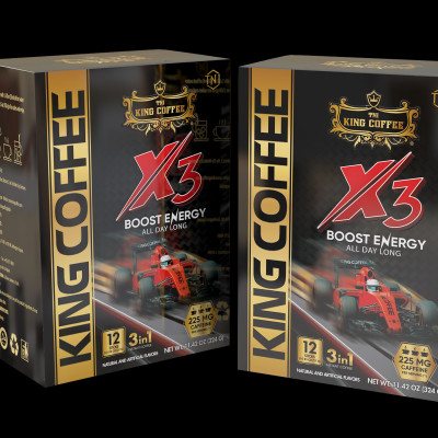 King Coffee Cà Phê Hòa Tan 3 in 1 X3 - Hộp 324g ( 12 gói x 27g) - Hàm lượng caffeine gấp 3 lần thông thường