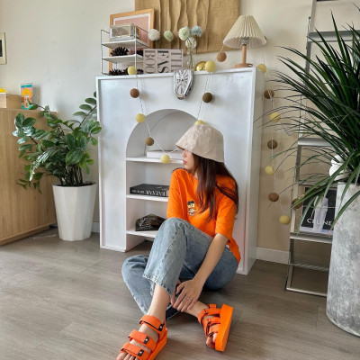 Giày Sandal Nữ The Bily 04W 3 Quai Ngang - Màu Cam BL04WC