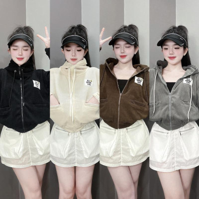 Áo khoát của nữ Thun Gân Thêu Mặt Cười 4 Túi thời trang ngộ nghĩnh-A2075